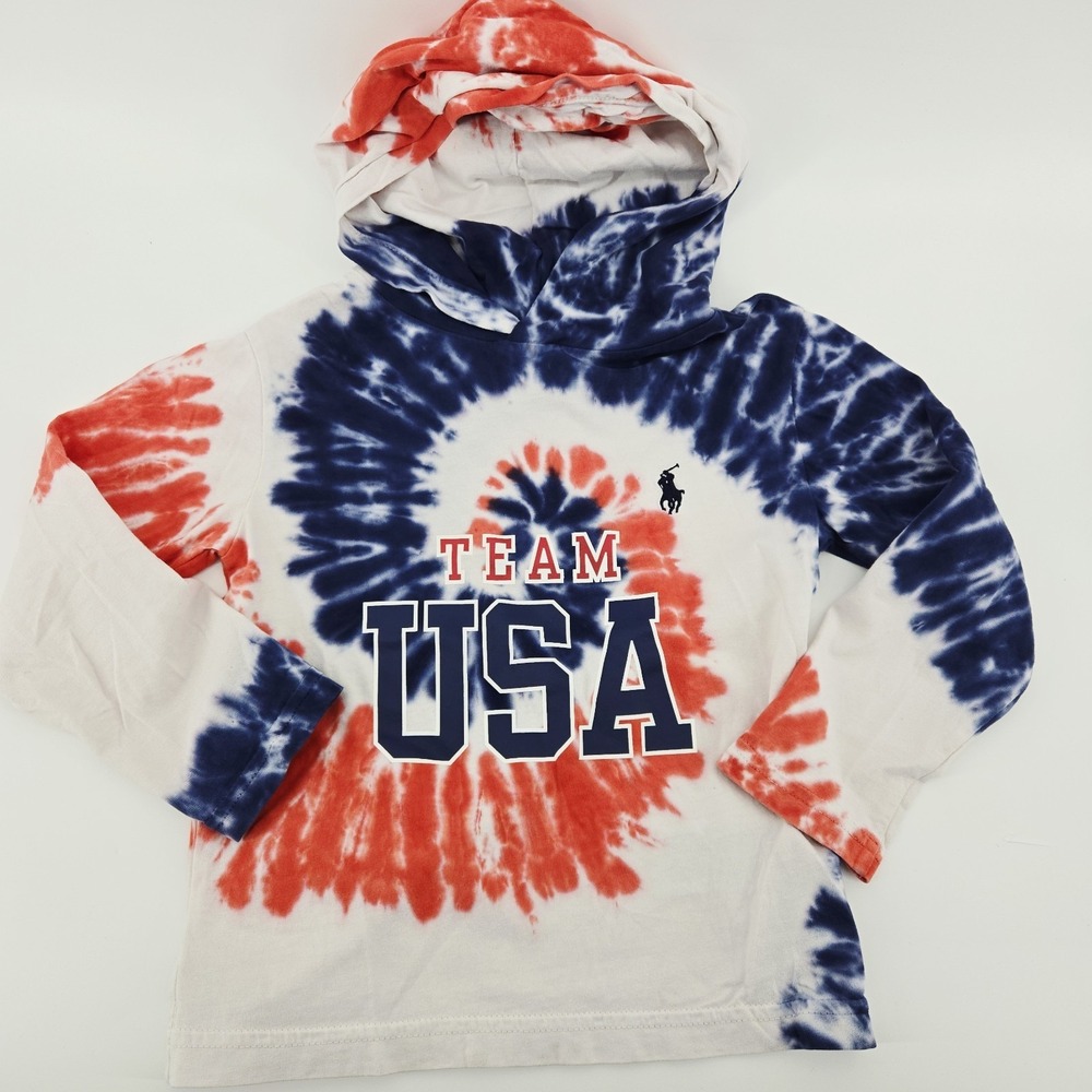 Polo Ralph Lauren‎ Tie Dye Team USA Hooded Long Sleeve - Red White Blue 4T